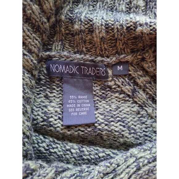 Nomadic Traders Sweater M Green Knit Asymmetrical Button Cozy Fall Boho Chic - Picture 3 of 7